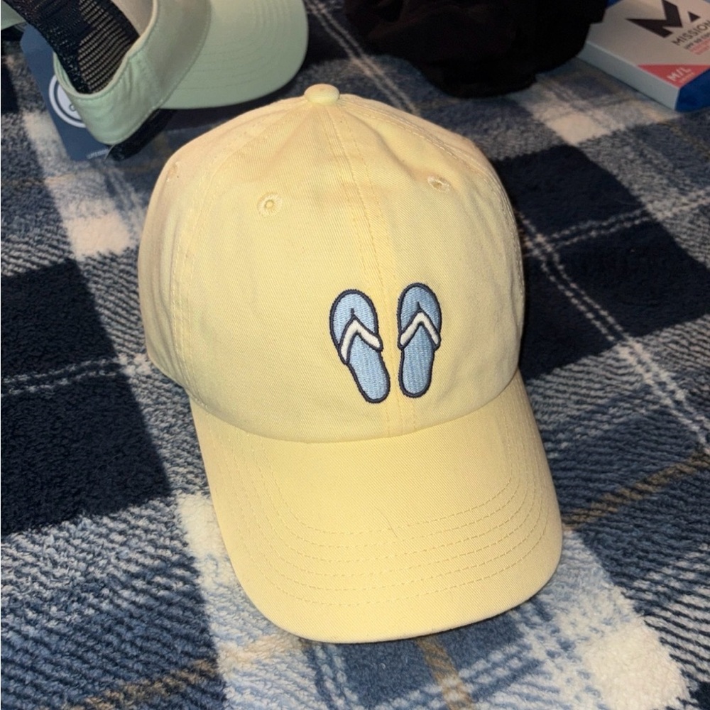 Yellow Baseball Cap with Flip Flop Embroidery LIFE IS GOOD NWT